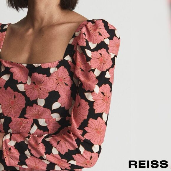 REISS **NWT** Andi Pink Floral Print Puffed Shoulder Woven Mini Dress - Picture 9 of 13